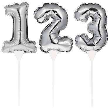 Creative Party PC337507 Silver Number 0 Inflatable Mini Balloon Cake Topper-1 Pc