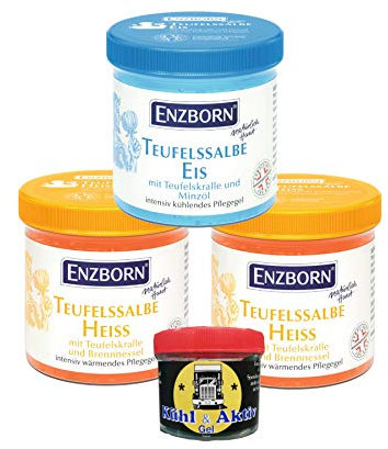Enzborn Teufelssalbe 3teiliges Set: Teufelssalbe HEISS+EIS (je 200 ml) plus Kühl & Aktiv Gel für Muskeln und Gelenke - Körperpflegegel für Erwachsene, unisex