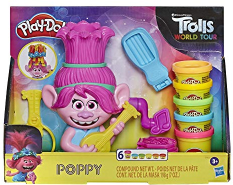 Play-Doh - Poppy Acconciature Arcobaleno (playset con Pasta da Modellare 6 Colori atossici Ispirato al Film d'animazione Trolls World Tour)