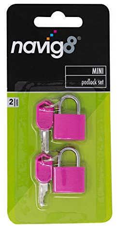 navig8 Mini-Vorhängeschloss, Doppelpack, Rosa, Gepäck- und Reise-Vorhängeschlösser mit Schlüssel, kleine Vorhängeschlösser für Koffer, Gepäck, Turnhalle, Tasche, Schultaschen – 2 Stück