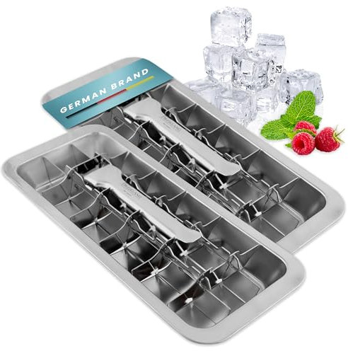 Dreiklang - be smart 2er Spar Set Polierte 18/8 Edelstahl Eiswürfelform mit Hebeleinsatz für müheloses Entnehmen I Lebensmittelechte & langlebige Retro Eiswürfel-Form I Plastikfreie groß