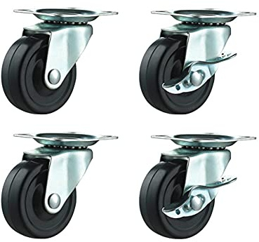 Lenkrollen 4 x 40 mm Schwerlast-Schwenkmöbel-Lenkrolle Gebremste Gummi-Silent-Rollen für Trolley Bürostuhl Ersatzrollen Rollen Schwarz