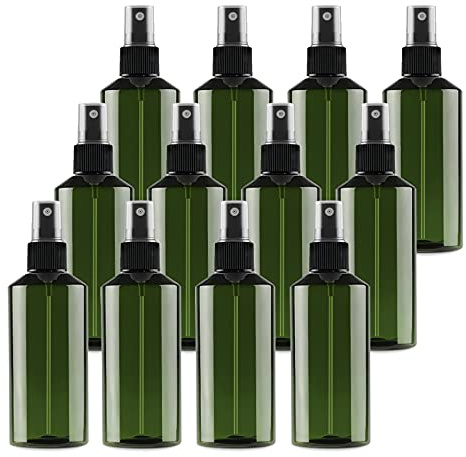 TIANZD 24 Pieces Empty 200 ml Green PET Plastic Fine Mist Pump Spray Bottles with Black Sprayer for Cosmetic Perfume Water Travel Portable Containers Refillable, 4x Funnel