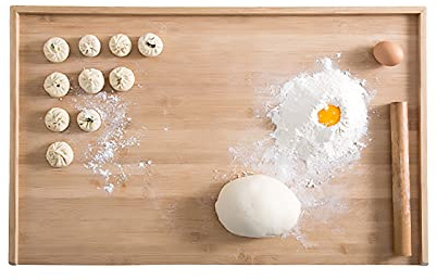 LLZH Bamboo Pastry Board, Extra Large Pasta Board, Reversible Chopping Board, Cutting Board for Kitchen, for Kneading Dough, Noodle, Pie, Pizza, Bread, with 3 Tall Lips,70 x 45 x 2.5 cm