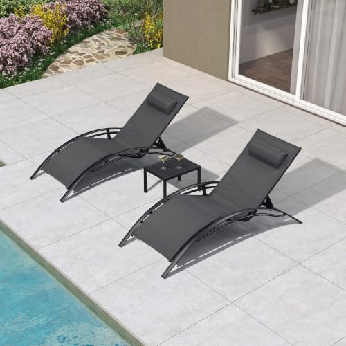 PURPLE LEAF 2er-Set Sonnenliege XXL 5-Fach Verstellbar Aluminium, Grau | Gartenliege, 5-Fach Verstellbar, Rust-Resistant Alurahmen, Textilene, Schnelltrocknend, Verstellbares Kissen, Beistelltisch