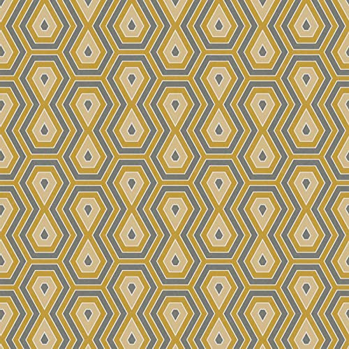 Retro Tapete in Gelb Grau | 70er Jahre Vliestapete in Senfgelb ideal für Wohnzimmer und Küche | Nostalgische Vlies Wandtapete geometrisch