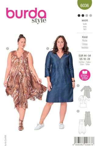 Burda Style Katalog-Schnittmuster Kleider | Damen, Gr. 44-54 | Nählevel: Leicht #6036