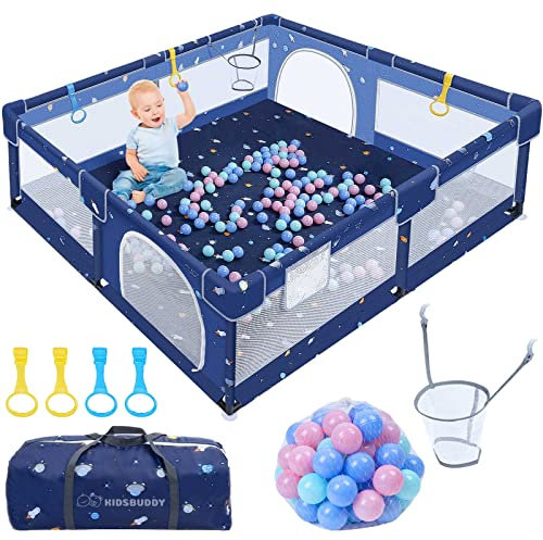 Kidsbuddy Baby Laufstall Laufgitter, Faltbar Drinnen XXL 150x180cm Rutschfester Absperrgitter Mit Atmungsaktive Netz Schutzgitter Kind Playpen Set，Sicherheitsspielplatz Baby