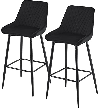 CLIPOP Barhocker, Barstühle, Küchenstühle, mit Rückenlehne, Stahlgestell, einfache Montage, modern Design (Samt Schwarz, Sitzhöhe 75cm)