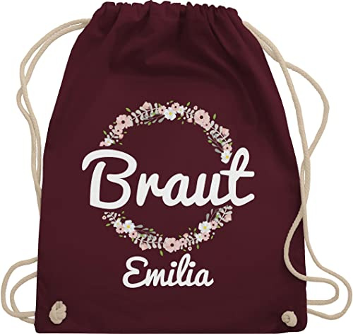 Turnbeutel Rucksack personalisiert - JGA Junggesellenabschied - Braut mit Blumenkranz weiss - Unisize - Bordeauxrot - the bride tasche junggesellinnenabschied beutel jungesellenabschied für