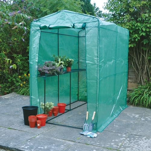Garden Mile Grande serre d'extérieur robuste de 2 m avec étagères, housse en polyéthylène renforcé, cadre en acier et porte enroulable pour la protection des plantes (grande serre de plain)
