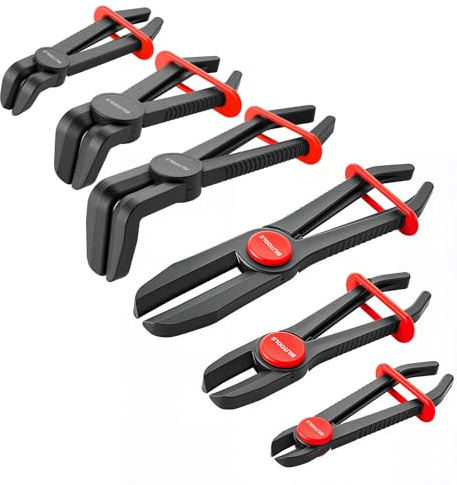 BILITOOLS Lot de 6 Pinces à Durite, Droites & Coudées 90° | Pince à Collier en Plastique sans Dommage, Pour Tuyaux de Carburant，de Frein et de Refroidissement