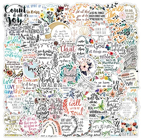 100Pcs Bible Stickers, Jagowa Waterproof Jesus Christian Sticker Bible Verse Sticker Inspirational Decals for Laptop Water Bottles Scrapbooking Luggage