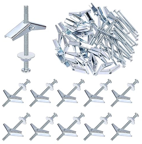 Tanstic 30 Sets 1/8 Inch Toggle Bolt and Wing Nut Assortment Kit, Butterfly Toggle Anchors with Wing Nuts, Hex Nuts, Washers, Hollow Drywall Anchors and Screws for Drywall