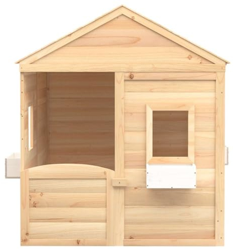vidaXL Outdoor Cottage Playground - Solid Fir Wood Garden Playset with Open Windows, Flower Pots & Lockable Door for Kids 3-12 Years