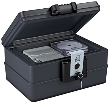 BASI | Feuerfeste und Wasserdichte Dokumentenbox | Sicherheitskassette aus Kunststoff | abschließbar 2 Schlüssel | Volumen 9,8 Liter | L40,7 x B32,2 x H21,4 cm | Large