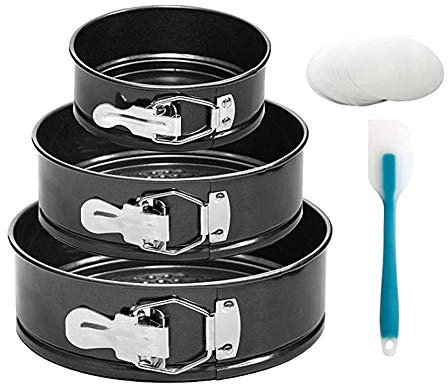 Obahdirry Sartenes con forma de , 3 unidades, desmontables, antiadherentes, moldes para tartas, con 50 piezas de papel pergamino y espátula de silicona