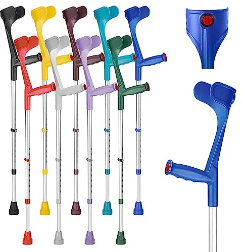 Ossenberg Classic Open Cuff Ergonomic Grip Elbow Crutch – Blue – Single | Lightweight Height Adjustable Economy Comfort Coloured Forearm Crutch for Adults Men & Women Mobility and Walking Aid