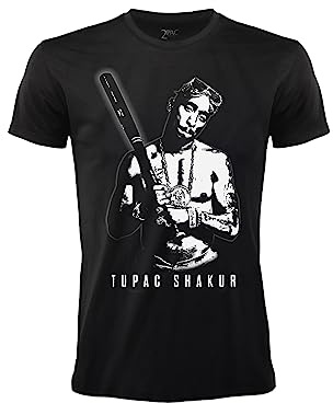 Crazy for Rock T-Shirt Tupac Shakur. Maglietta Rapper 2 Pac Ufficiale. Maglia Ufficiale Hip Hop. Unisex. Nera Bianca. Adulto Ragazzo. (L)