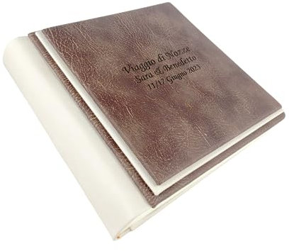Fotoalbum - Eclissi Vintage - handgefertigte Herstellung aus Kunstleder, personalisierbar mit Gravur. Ideal für Hochzeiten, Jubiläen und alle Veranstaltungen (Walnuss-Beige)