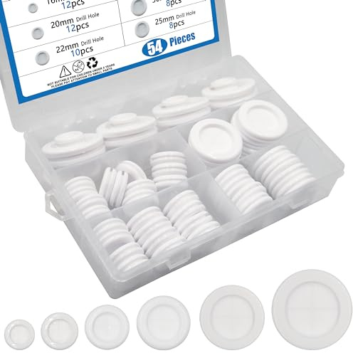 BESTYCHAO 54 Stück Gummitüllen-Kit, 6 Größen Gummitüllen Sortiment, doppelseitige Gummitüllen Ösenringdichtung für elektrische Kabellöcher 16mm 20mm 22mm 25mm 30mm 38mm | 6 Größen geschlossene Bohrloch-Feuerwandlochstopfen, Ösenringdichtung für elektrischen Kabelschutz