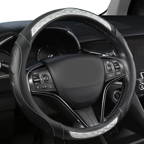 Black Panther Maßgeschneiderte Lenkradabdeckung für Volkswagen, Toyota, Mercedes, Peugeot, BMW, Renault, Audi, Ford, Skoda, Hyundai, Kia, Universal Passform 37-38cm (14.5-15)- Grau