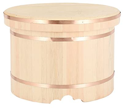 KARFRI Round Wooden Sushi Rice Bowl with Lid, Japanese-Style Sushi Rice Mixing Tub, for Making Sushi and Mixed Sushi Rice,Small Size (Red，White Small Size)