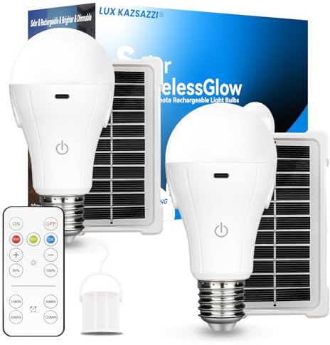 Solar & USB Rechargeable Light Bulbs With Remote + Touch Control, 3 Colors & Dimmable, Large Solar Panel 1800mAh Battery Powered Light Bulb, Battery Light Bulbs Indoor For Home Camping Shed