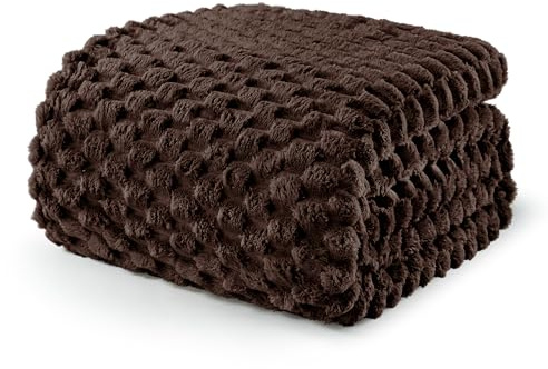 Exclusivo Mezcla Mjuk fleecefilt i King size, 229 x 264 cm, elegant jacquard-sammetsfilt för säng, luddig, mysig, lätt, för alla säsonger, kaffefärgad