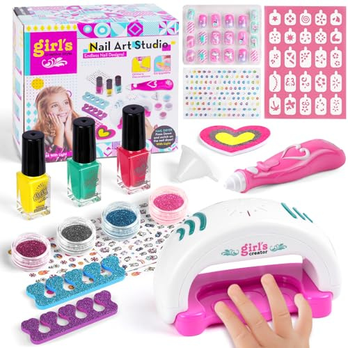 Aomig Barn Nagellack Kit, Gift för Tjejer med Nageltork Elektrostatisk Penna, Pamper Set för Födelsedagspresent eller Julfest, Ålder 5-12 år