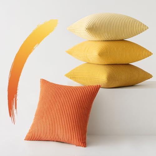 Slozzi 4er Set Kordsamt Kissenbezug 45x45 Kissenbezüge Orange-Serie | Kissenhülle Sofakissen Dekokissenbezug Couchkissen Weich für Sofa Schlafzimmer Wohnzimmer Büro