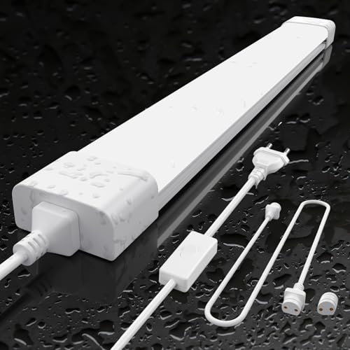Amdelne Feuchtraumleuchte LED 150cm, 45W 5000LM LED Neonröhre, Neutralweiß 4000K Feuchtraumlampe, IP65 Wasserfest Wannenleuchte, Werkstattlampe, Kellerleuchte, Deckenleuchte für Büros Lager Garage