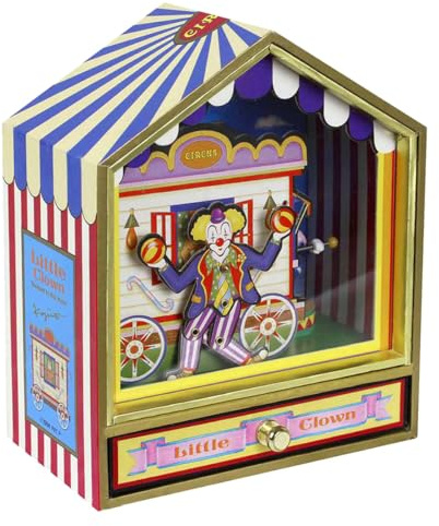 Animierte Spieluhr/Spieldose/Musikdose aus Holz zum Thema Zirkus mit Zwei Clown-Automaten und 18-Ton-Federspielwerk - Der Frühling (Antonio Vivaldi).
