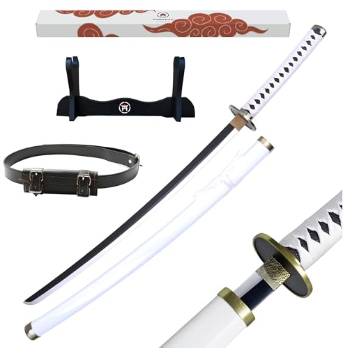 Hashiman Katana One Piece - Replika Sable Manga Anime + Träsvärd Hållare + Bälte - Cosplay Leksak Katana Japansk Barn Vuxna - Ninja Kostym Spel (Roronoa Zoro Wado Ichimonji)