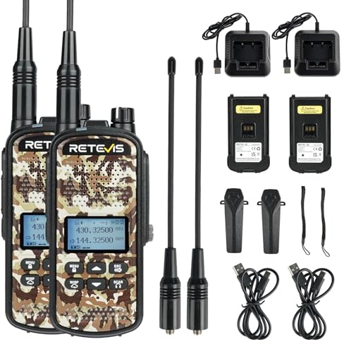 Retevis EZTalk 62 Walkie Talkie, Jagd Funkgerät mit Dual Band, IP67 Wasserdicht, Stummschaltung mit Einer Taste, Taschenlampe, 2200 mAh Akku, Große Reichweite für die Jagd(2 Stück, Tarnung)