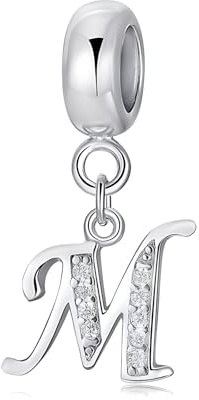 Symretie Damen 925 Sterling Silber Charms Anhänger Buchstaben M Beads Charms Kompatibel mit Europäischen Armbänder und Halskette