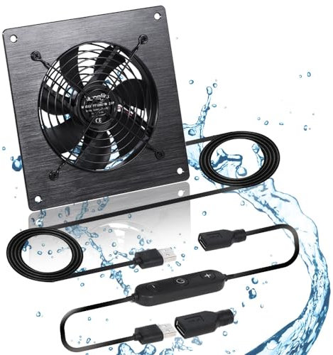xiaoqijia USB 120MM Cabinet Fan 5V Quiet Cooling Fan DC 12V IPX5 Waterproof Fan System 6 with 10 Speed Control, for Home Theater AV Cabinet,Server Cabinet,Dog kennels,Greenhouse Cooling