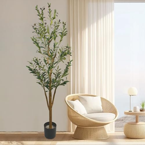 Perdisheng Olivo sintético de 5 pies, plantas de olivo falsas de alto, textura realista, árbol de seda de olivo en maceta, olivo artificial para el hogar, oficina, sala de estar, dormitorio,