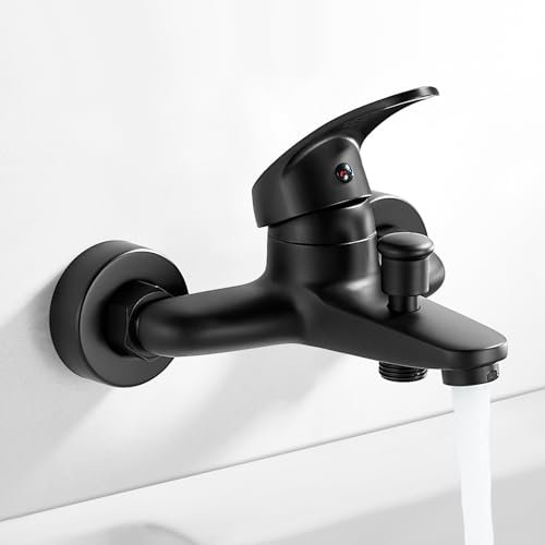 Coleniny Badewannenarmatur Schwarz Matt | Einhebel Badewanne Wasserhahn | Mischbatterie Dusche Wandmontage | Aufputz Duscharmaturen aus Messing für Badewanne und Dusche | 1/2 Zoll Brauseabgang