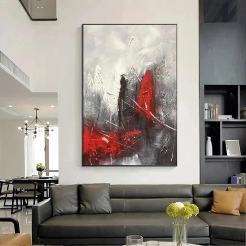 Moderne abstrakte rot-schwarz-graue nordische Kunst auf Leinwand, Gemälde, Poster, gedrucktes Acryl, Wandkunst, Foto für Wohnzimmer, Heimdekoration, 50 x 70 cm, rahmenlos