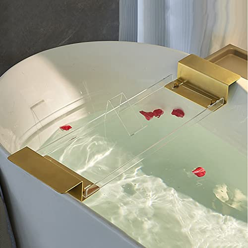 Generisch Badewannenablage aus Acryl, ausziehbar, transparent, mit rutschfesten Griffen, Leseablage, Tablet-Halter, Badewannenständer, Badewannen-Serviertablett, B, 80 cm