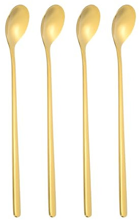 PATIKIL Cuchara Larga para Té Helado, 4 Unidades de 7 Pulgadas 304 Cucharas de Acero Inoxidable para Revolver Cócteles para Té Helado, Café, Accesorios de Bar, Tono Dorado
