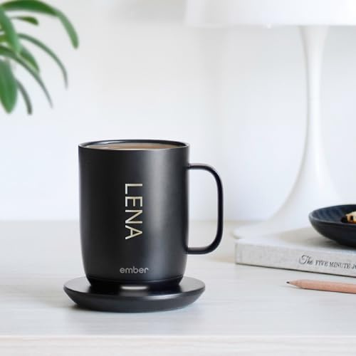 Ember Smart Mug 2 Personalized With Name - Temperature Control Heated, App-Controlled Rechargeable Coffee Warmer With LED Display, Black - Add Your Own Text/Name (414 ml)
