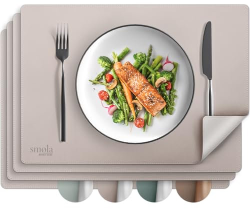 smøla Tischsets aus PU-Leder 4er Set I Platzset Abwaschbar I Platzdeckchen Set in Lederoptik I Untersetzer für Teller I Tischunterlage Esstisch I Tischdeko, Lila/Silber