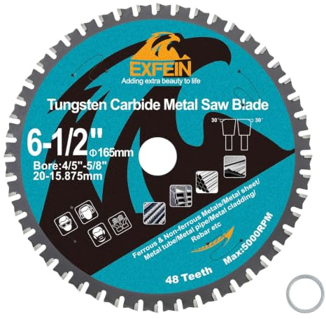165mm 48T Metal Cutting Circular Cutting Disc - EXFEIN Tungsten Carbide Tipped Cutting Disc Bore 20mm for Steel Ferrous Metals Steel Pipe
