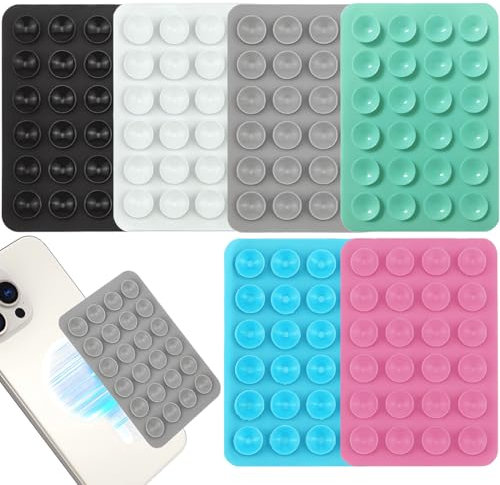 UEIOAVL Socles de téléphone portable pour automobile, Support de téléphone portable antidérapant à ventouse en silicone 6 pièces (bleu ciel, rose, noir, vert lac, blanc, gris clair)