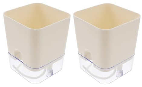 MOBUTOFU Self Watering Flower Pot Set for Indoor Plants, Plastic Self Watering Planters with Visible Reservoir, 2pcs Square Magnetic Flower Pots for Succulents and Herb Gardening