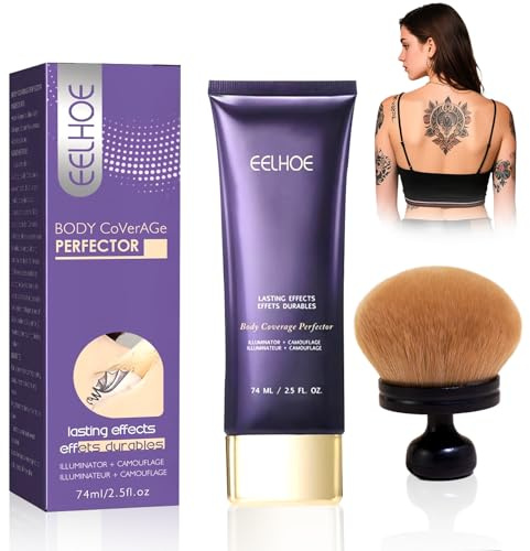 Tattoo Abdeckung Creme, Body Coverage Perfector,Abdeckcreme für Besenreiser | All Over Complexion Perfector mit Extra großer Körper Make-up-Pinsel, Tattoo Foundation Wasserfest, Natur