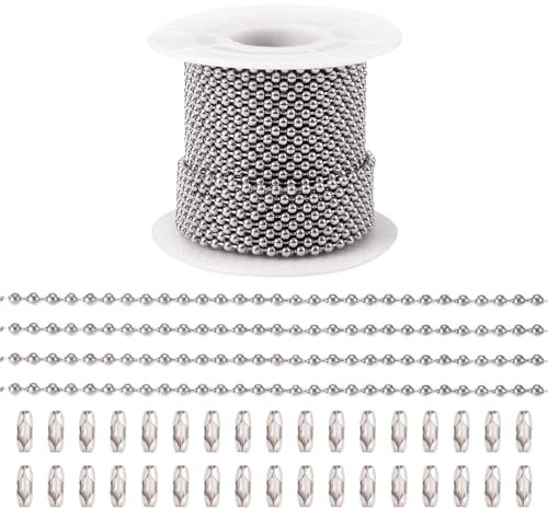 Boutigem 10m Ball Bead Chain 2.4mm Stainless Steel Ball Chains Necklaces Kits with 50 PCs Matching Connectors Clasps for Jewelry Making Kit DIY Crafts