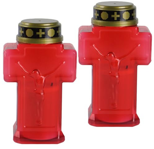 2PCS Flickering Flameless Cross Candles, Battery-Powered Removable LED Grave Decorations for Cemetery, Church Memorial & Remembrance Lighting